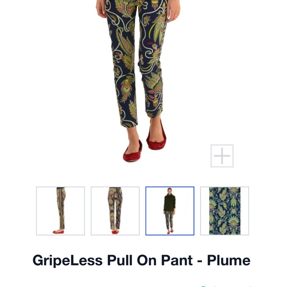 Gretchen Scott Gripeless pull on pant. Plume print Navy